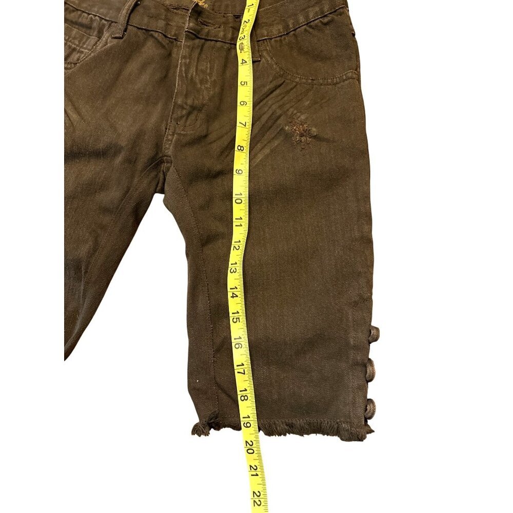 Obey Brown Distressed Capri Shorts Pants w Feather Size 28 Original Sample Piece - Picture 8 of 8